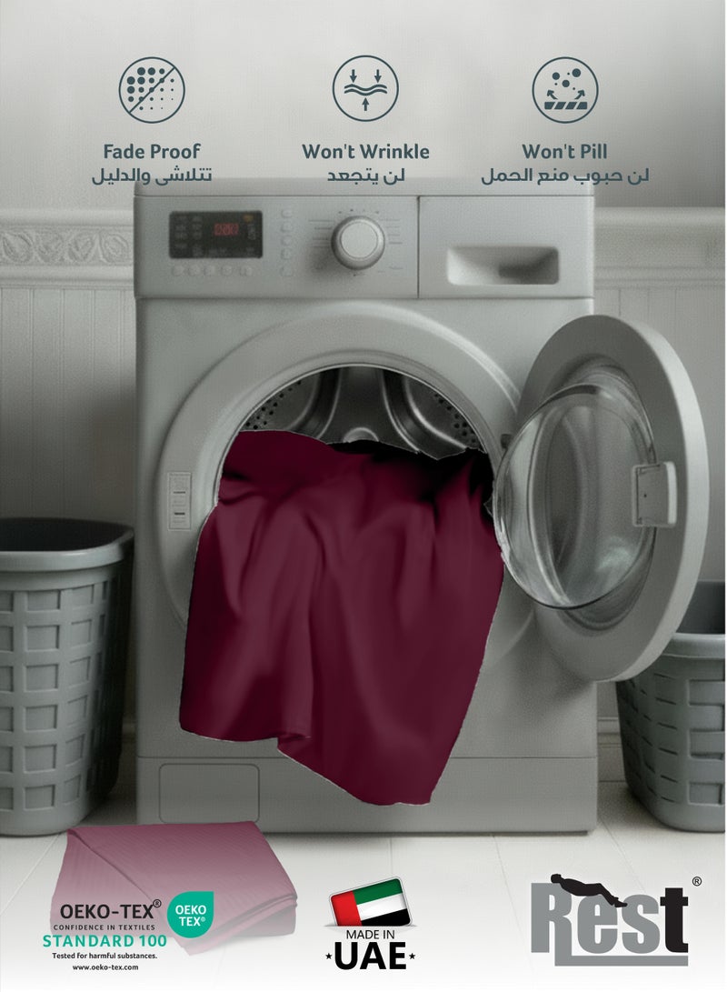 REST Fitted Bedsheet 90x190+20cm Breathable Plush Burgundy Fabric with Deep Pockets Machine Washable for Optimal Protection - Image 5